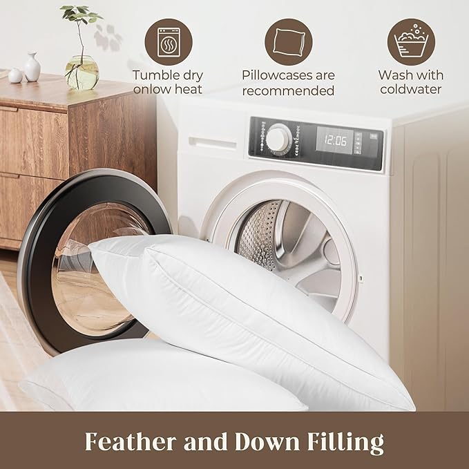 Bafode Goose Down Feather Pillows, Soft Bed Pillows King Size Set of 2, 100% Soft Cotton Shell,Gusseted Hotel Pillows for Back, Stomach or Side Sleepers