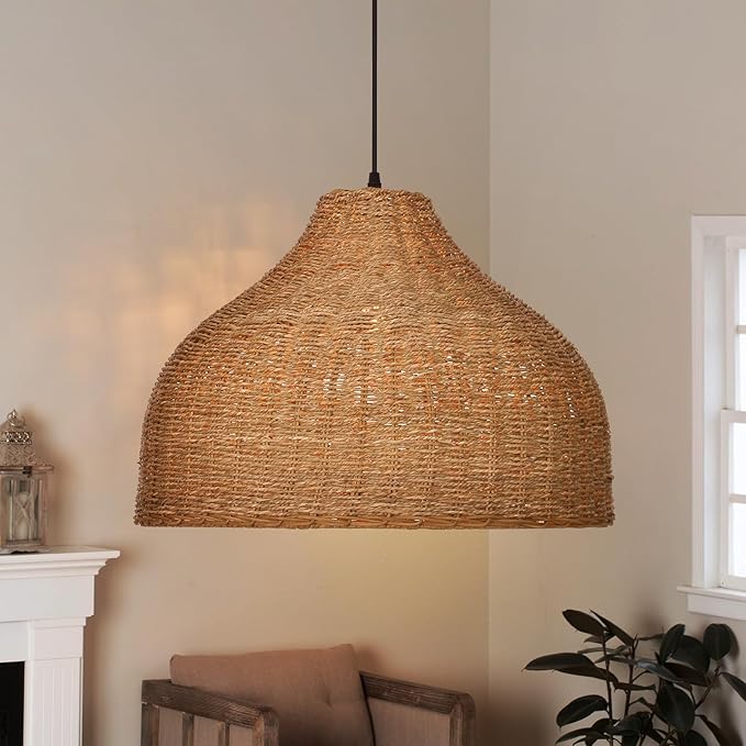 Arturesthome 19.56" Boho Chandelier Light Fixture for Kitchen,Woven Farmhouse Chandelier Ceiling Hanging Light for Living Room,Bedroom,Foyer