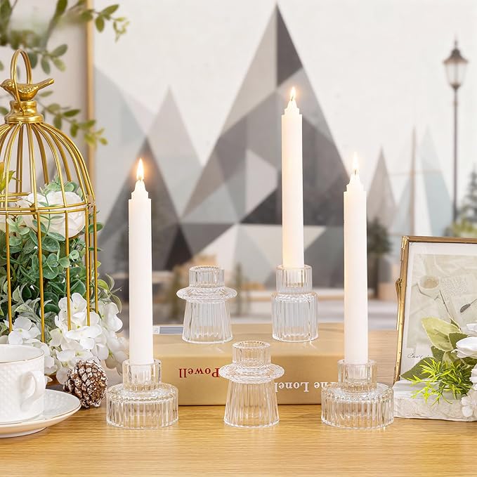 WELLIFE Candlestick Holders-Glass Candle Holder, Clear - Set of 6 for Wedding, Party & Table Centerpiece Decor