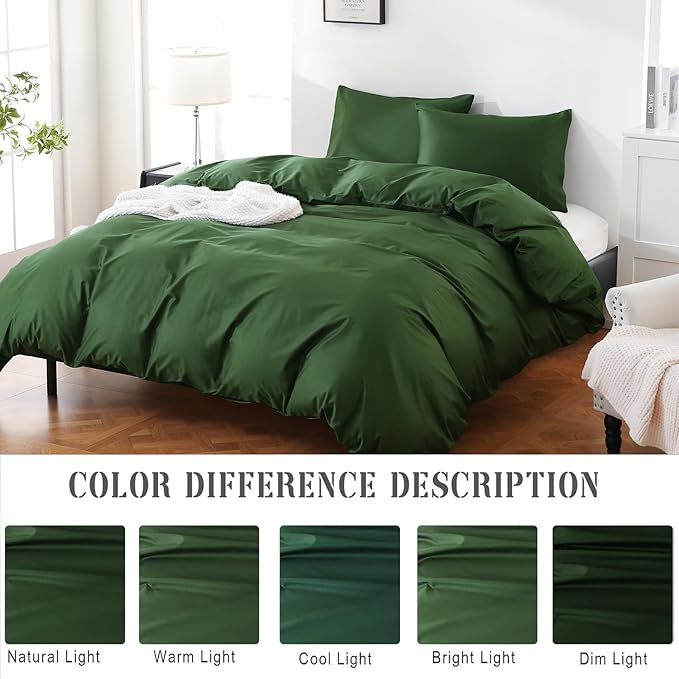 100% Organic Cotton Duvet Cover King 400 Thread Count Sateen Comforter Cover Soft and Breathable Cooling Bedding Set 3 Piece(Forest Green,King)