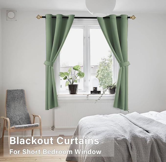 KOUFALL 48 Inch Curtains Long Short Length,Blackout Window Curtains for Kitchen Bedroom,Sage Green