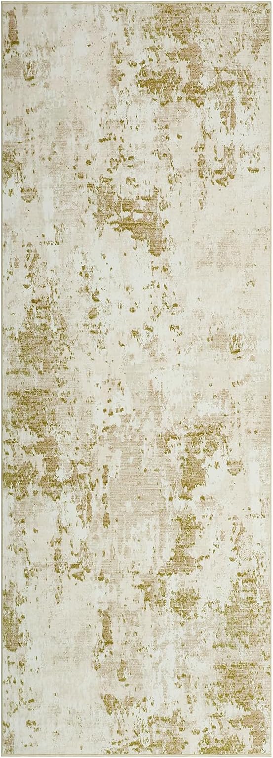 Modern Abstract Runner Rug 2x5 Washable Non Slip Stain Resistant Rug for Bedroom Living Room Non Shedding Low Pile Indoor Floor Cover,Golden Grey