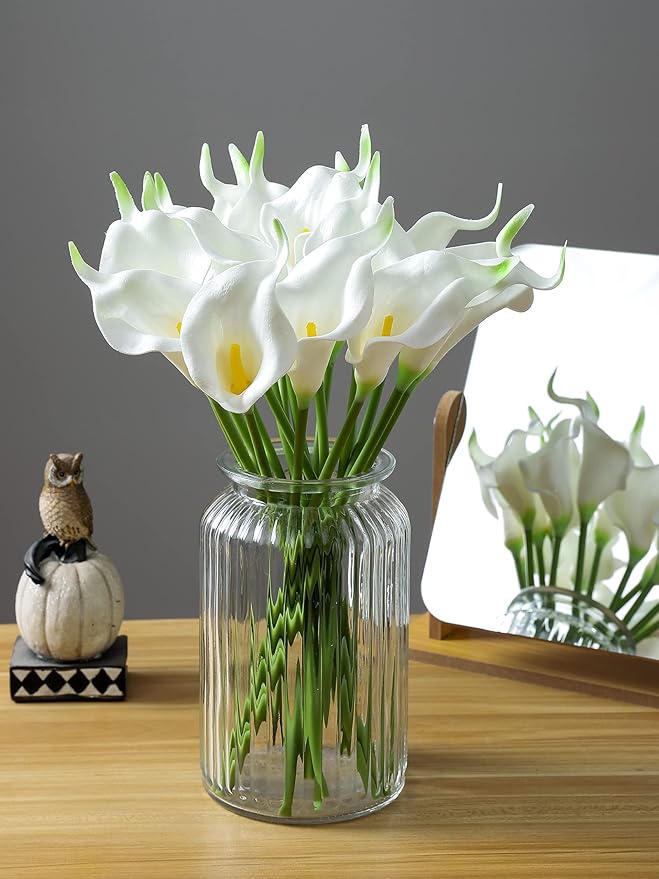 Duovlo 20pcs Calla Lily Bridal Wedding Bouquet Lataex Real Touch Artificial Flower Home Party Decor (White)