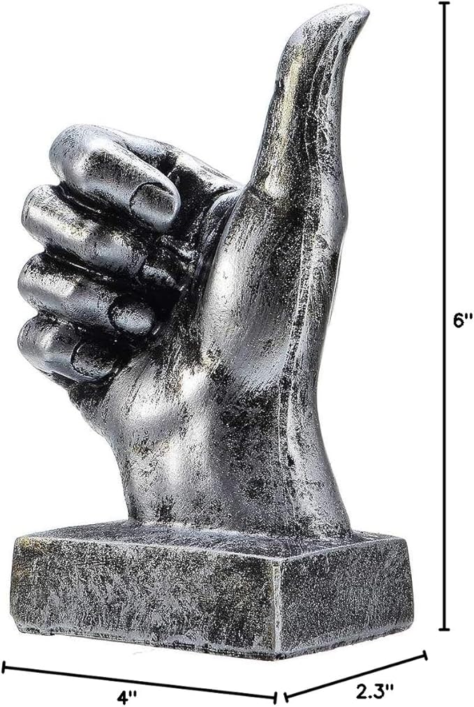 Nice purchase Hand Finger Gesture Desk Statues Fingers Sculpture Creative Home Living Room Cabinet Shelf Decoration (Thumbs-up in Silver)