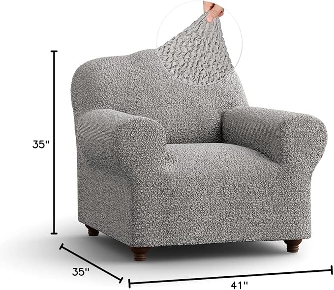 PAULATO BY GA.I.CO. Chair Cover - Armchair Cover - Armchair Slipcover - Cotton Fabric Slipcover - 1-Piece Form Fit Stretch Stylish Furniture Protector - Mille Righe Collection - Platinum (Chair)
