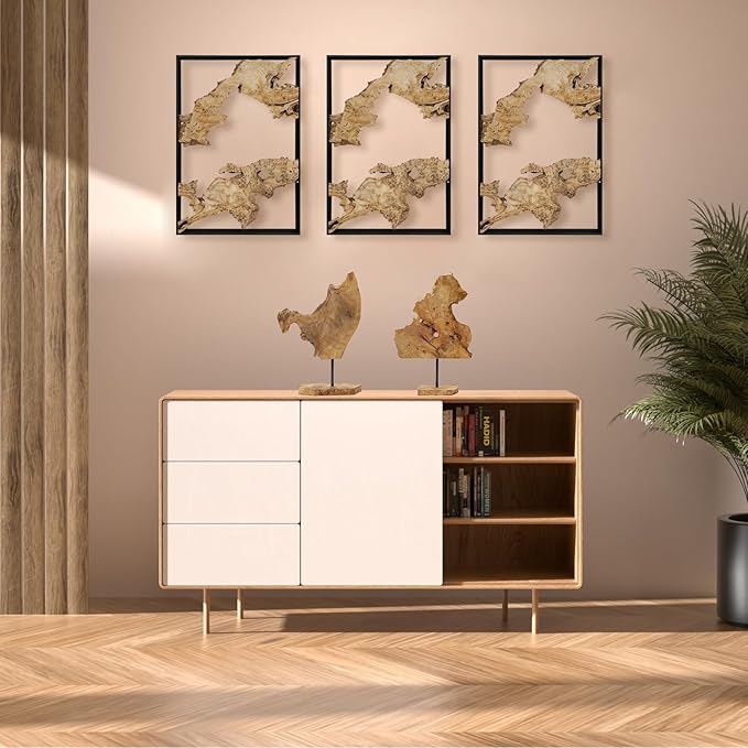 NAHARO Handcarved Root Wood Abstract Sculpture โ Unique Rustic Tabletop Decor for Living Room,Entryway or Office, Eco-Friendly Wooden Art Gift