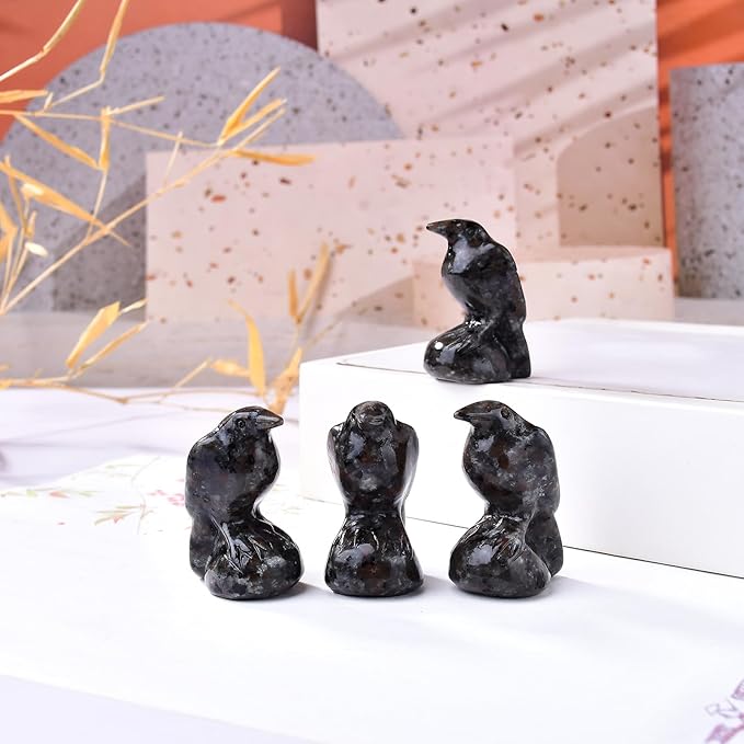 Natural Flame Stone Crystal Raven Statue 2" Healing Crystal Handmade Sculpture Guardian Pocket Statues Reiki Meditation Office Home Decoration Gift