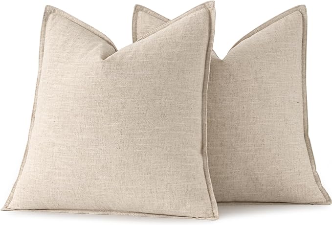 MIULEE Decorative Linen Euro Sham Pillow Covers 28x28 Inch Natural Beige Boho FarmhouseNeutral Christmas Couch Throw Pillows for Bed Pack of 2 Accent Modern Pillowcase Sofa Livingroom Home Decor