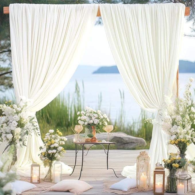 30ft x 10ft Wrinkle Free Ivory Backdrop Curtains for Parties, 6 Panels 5x10ft Polyester Photo Backdrop Drapes for Wedding Birthday Photography Background Baby Shower