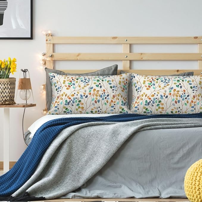 Spring Floral Lumbar Pillow Covers 12x20 Inch Set of 2 Colorful Leaves Throw Pillow Cover Vintage Plant Flower Pillowcase Cushion Cases for Home Couch Bed Sofa