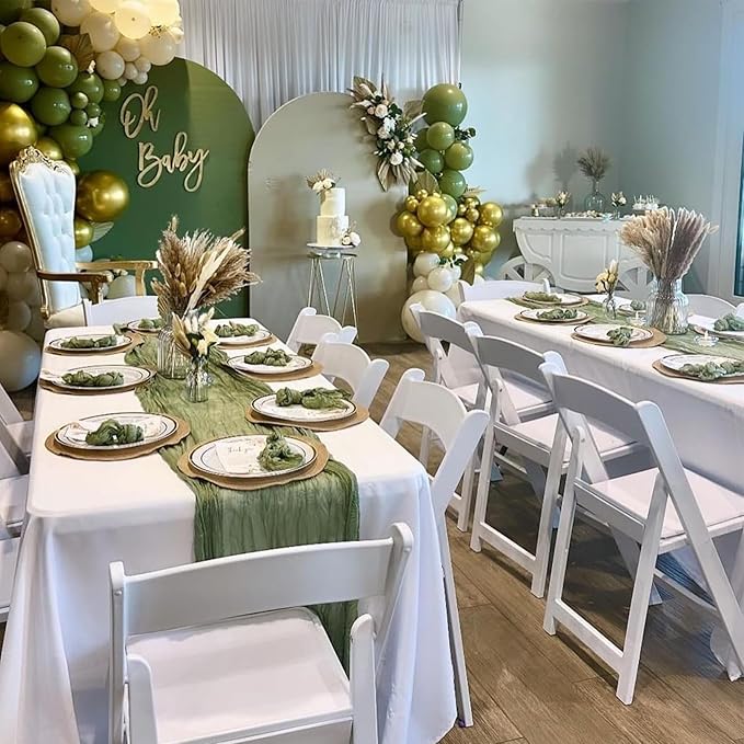 12 Pack Sage Green Cheesecloth Table Runner 35 x 120 Inch Gauze Fabric Boho Table Runners for Wedding Arch, Rustic Bridal Shower, Baby Shower, Party Decorations, Farmhouse Home Decor