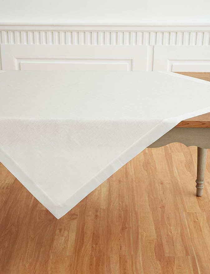 Solino Home Linen White Square Tablecloth 52 x 52 Inch - 100% Pure Linen Table Throw - Fete, Machine Washable Table Cloth for Fall, Autumn, Winter, Thanksgiving, Christmas, Holiday