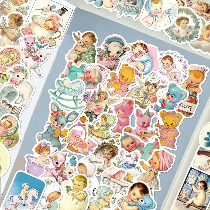 50Pcs Vintage Cherub Christian Baby Stickers – Waterproof Retro Cute Pastels Angels Stickers for Scrapbooking, Journals, Invitations, Laptop, Water Bottles