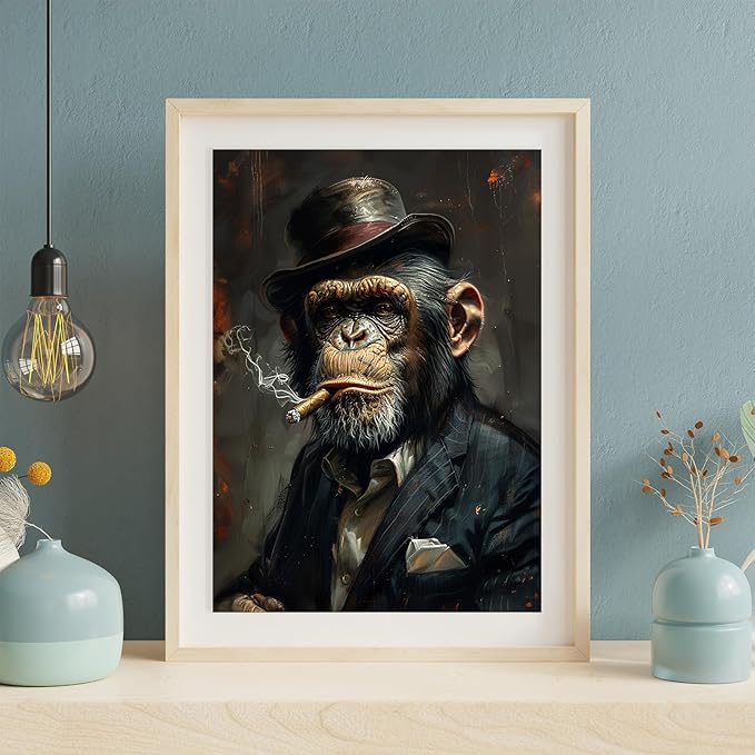 XOCUUI Wall Art Monkey Chimp Smoke Abstract Wall Painting Kid Pop Street Graffiti Wall Art Decor Ready To Hang for Living Room Bedroom Home Bathroom Wall Decor (20.5x25.5cm) 8x10 inch