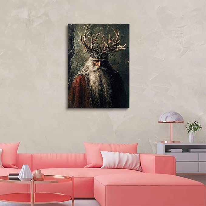 Moody Viking Santa Wall Art Print,Holly King Painting,Christmas Farmhouse Prints,Winter Cabin Decor,Dark Santa,Rustic Holiday Cottagecore Decor
