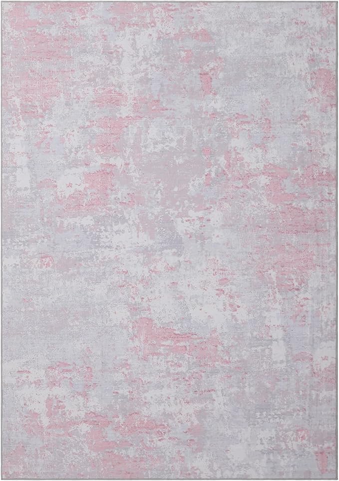 Modern Abstract Area Rug 4x6 Non Slip Non Shedding Rug Low Pile Stain Resistant for Bedroom Living Room,Grey Pink