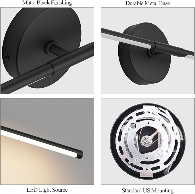 Black Wall Sconce for Bathroom 28In Hardwired Vanity Light Fixture 3000K Indoor Bathroom Sconce Over Mirror 360ยฐ Rotate for Living Room