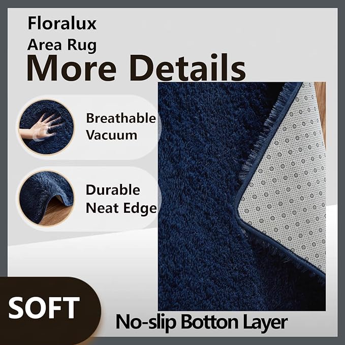 Floralux Area Rugs for Bedroom Living Room, 4x6 Rug, Dark Blue, Fluffy Fuzzy Carpet, Shag Plush Carpets for Nursery Kids Room, Home Dorm Decor Aesthetic