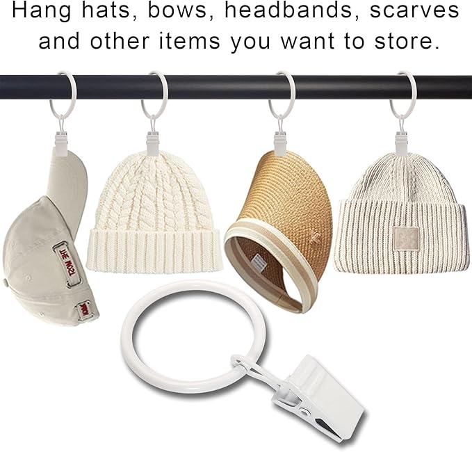 40 Pack Curtain Rings with Clips, Curtain Clip Rings Hooks, Bow Hanger Clips for Hanging Drapery Drapes Bows, Ring 1.26 inch Interior Diameter, Fits up to 1" Rod, White