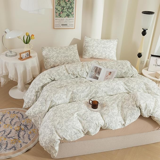 ECOCOTT Duvet Cover King Size Vintage Floral Pattern Duvet Cover Set, Ultra Soft & Breathable Comforter Cover with Zipper Closure 4 Ties Bedding Set