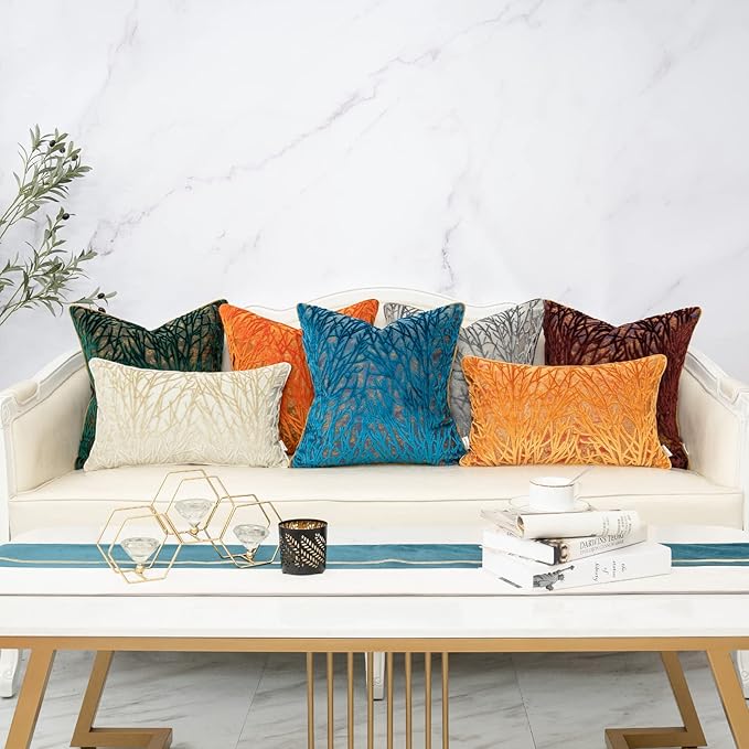 Yangest Burnt Orange Twigs Throw Pillow Cover Branches Velvet Cushion Case Neutral Pillowcase for Sofa Couch Bedroom Living Room Home Decor,20x20 Inch