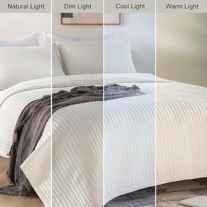 King Quilt Set – 104"x90" Soft Washed 3-Layer Lightweight Bedspread with Multi-Lock Quilting, Minimalist Nordic Bedding, All-Season Quilt Set for Spring & Summer (1 Quilt + 2 Pillow Shams),Cream White