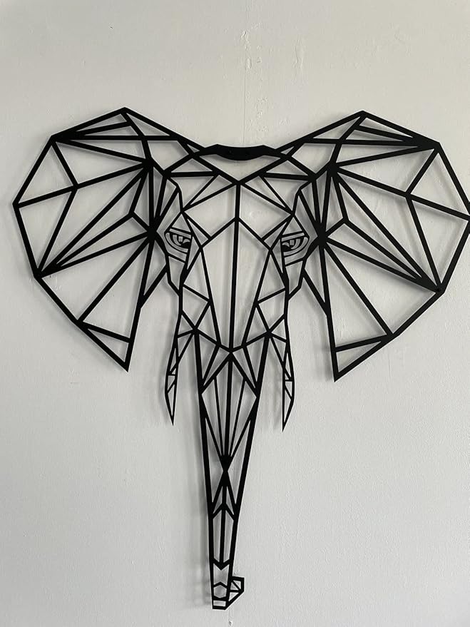 DEKADRON Metal Wall Art- Geometric Elephant Head -3D Wall Silhouette Metal Wall Decor Home Office Decoration Bedroom Living Room Decor Sculpture (17" W x 18" H/44x46cm)