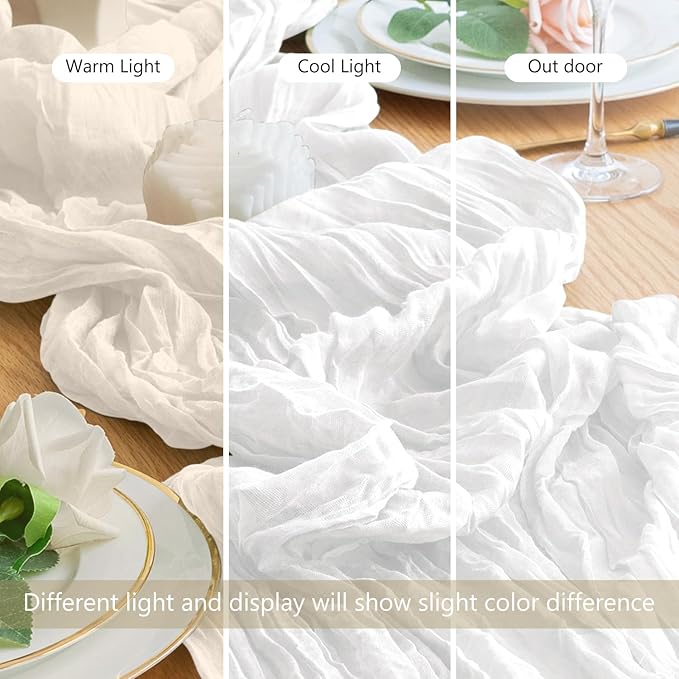 Wokceer Cheesecloth Table Runner 10FT Ivory White Boho Gauze Fall Christmas Cheese Cloth Table Runner for Party Thanksgiving Rustic Sheer Table Runners for Baby Bridal Shower Wedding Easter Table