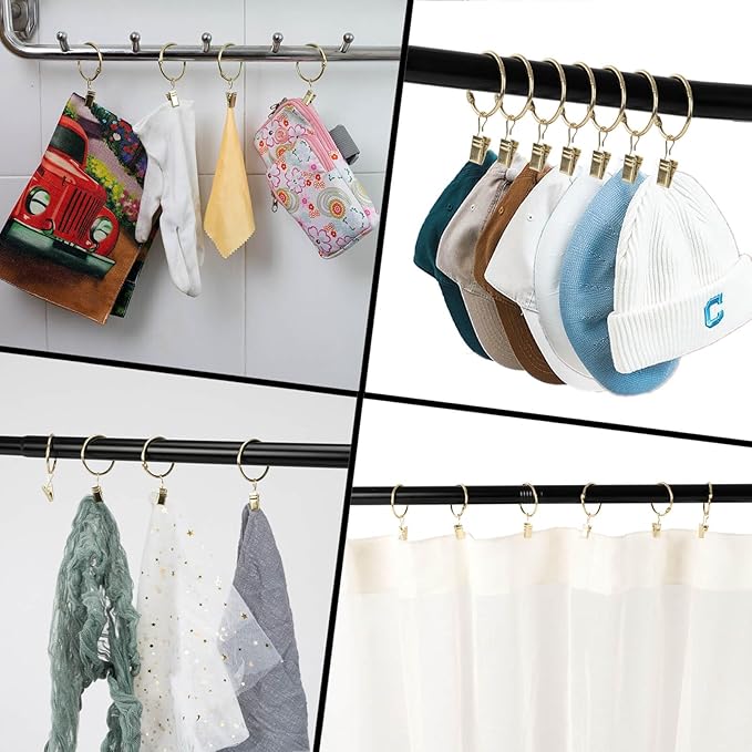 Openable Curtain Rings with Clips,2inch Inner Diameter,Heavy Duty Rustproof Metal Decorative Vintage Drapery Rings Curtain Clips Rod Hangers Door Curtain and Shower Curtain Rings Gold Zocang