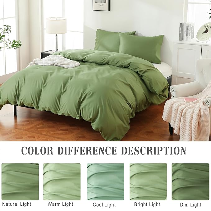 100% Organic Cotton California King Duvet Cover 400 Thread Count Percale 104x98 Inches Sateen Comforter Cover Soft and Breathable Bedding Set 3 Piece(Olive Green,Cal King)
