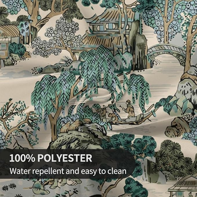 Japanese Tablecloth, Traditioanal Chinese Landscape Oriental Vintage Eastern Water Resisitant Wipeable Table Cover for Dining Kitchen Living Room Home Party Holiday Decor 70 inch Round
