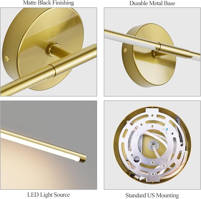 40In Modern Gold Bathroom Sconce Vanity Light Over Mirror Hardwired 3000K Bathroom Light Fixture 360ยฐ Rotatable for Bedroom Living Room