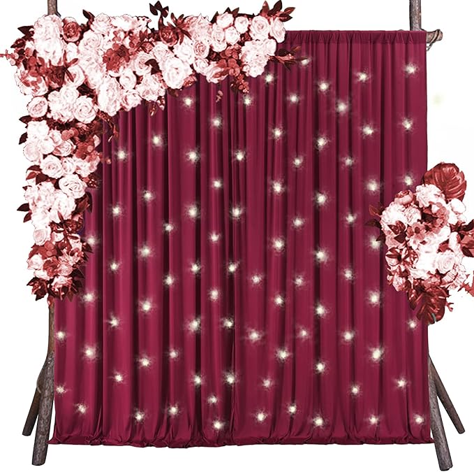 10ft x 10ft Wrinkle Free Maroon Backdrop Curtains for Parties, 2 Panels Silky Polyester Photo Backdrop Drapes for Wedding Birthday Christmas Photography Background Stand