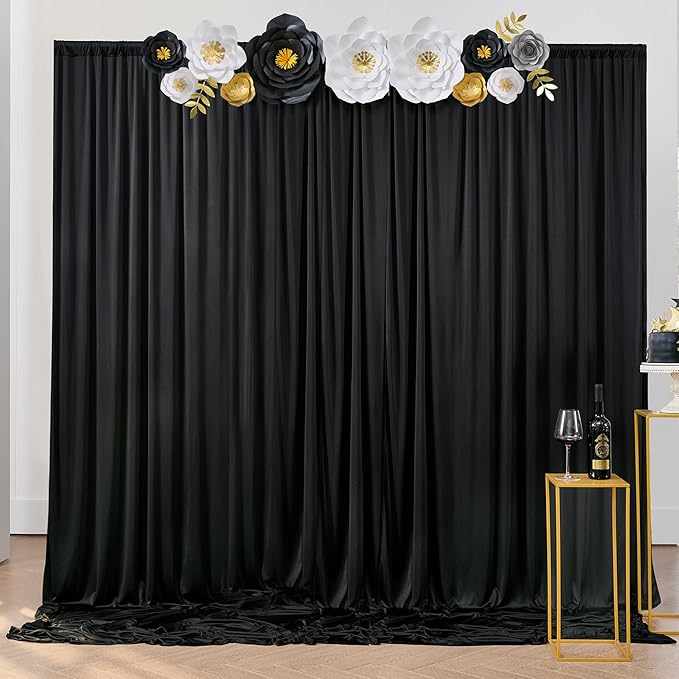 Black Wrinkle Free Black Backdrop Curtains for Parties, Thick Fabric Photo Backdrop Drapes for Birthday Wedding Baby Shower Party Photography Background Backdrop, 10ft x 7ft