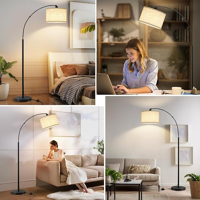 Luvkczc 71" Arc Floor Lamps for Living Room, Standing Lamp with Adjustable Head, Tall Pole Lamp with Foot Switch, Arched Reading Light for Bedroom, Office, 9W 3 Color Temperatures Bulb Included