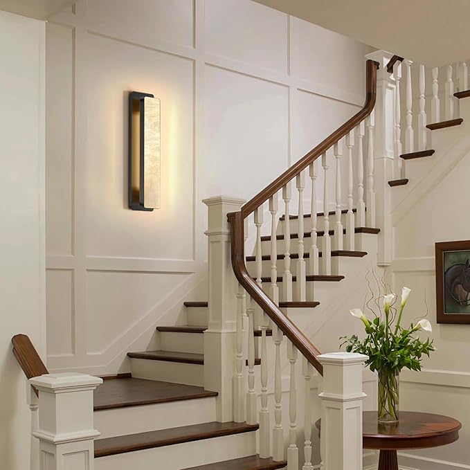 Alabaster Wall Sconces 20" Black Bathroom Vanity Light Indoor Natural Marble Bronze Alabaster Wall Lights for Living Room Modern Alabaster Wall Lighting for Dining Room Bedroom Stairs