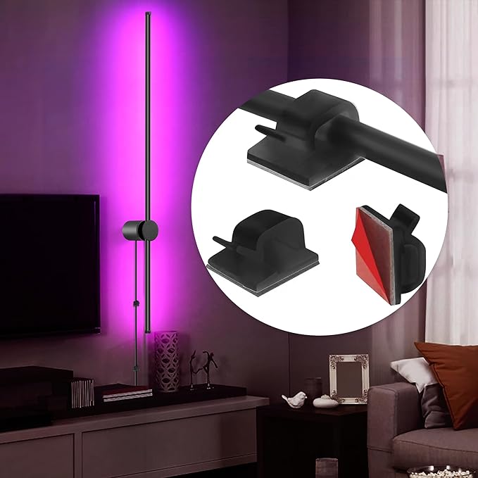 RGB LED Wall Sconces Set of Two with Remote, 15 Color Modes, Dimming, DIY 180ยฐ Rotate, Black Plug in Wall Sconces with Warm Light, Dynamic Multicolor Ambience Lights, Plug in Wall Light, 39.4 Inches