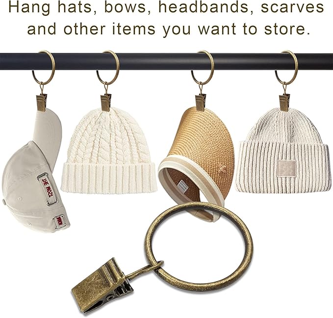 40 Pack Curtain Rings with Clips, Curtain Clip Rings Hooks, Bow Hanger Clips for Hanging Drapery Drapes Bows, Ring 1.26 inch Interior Diameter, Fits up to 1" Rod, Bronze