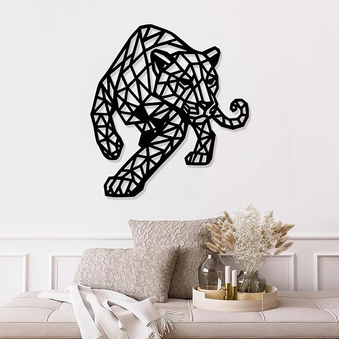 Geometric Animal Metal Wall Art – Modern Polygon Style Metal Wall Decor for Home, Living Room, or Office, Minimalist Wildlife Wall Sculpture, Black Steel Design (Style-5)