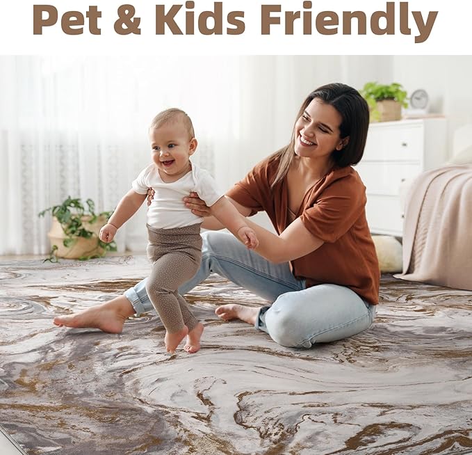 6x9 Area Rugs for Living Room, Modern Abstract Rug for Bedroom, Contemporary Machine Washable Rug, Large Stain Resistant Carpet for Dining Room Playroom Home Office, Pet & Kids Friendly