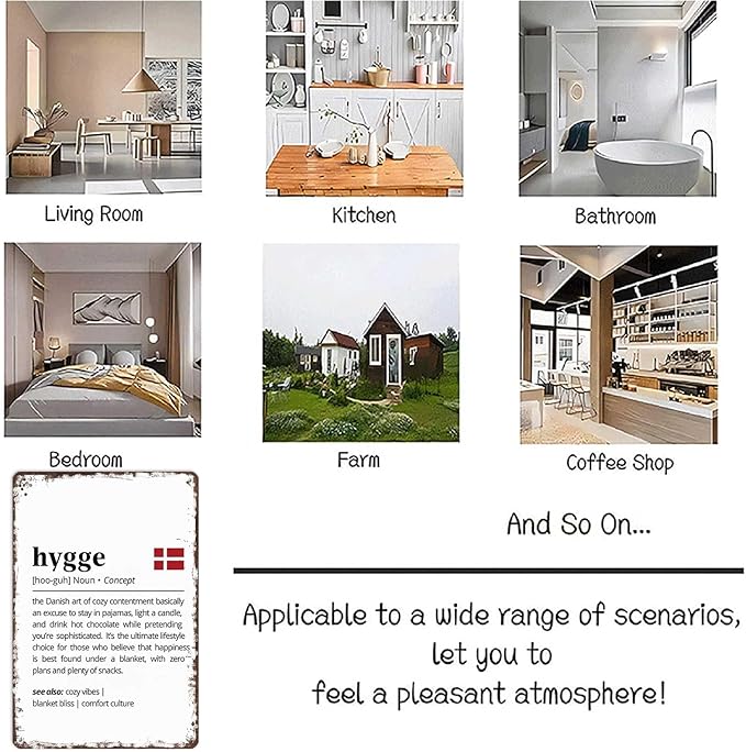 Funny Vintage Metal Sign Hygge Definition Poster Wall Art for Home Living Room Office Bar Decor 8X12inch