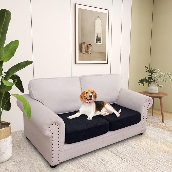 hyha Individual Couch Cushion Covers, Stretch Magic Sofa Seat Cushion Covers Washable, Dog Couch Sofa Slipcover for Pets, Kid with Elastic Bottom(2PC, Black)