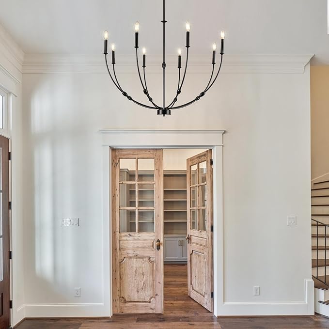 Black Chandelier 35 inch, 8-Light Modern Farmhouse Chandeliers for High Ceiling, Industrial Pendant Light Fixture for Foyer Hallway Entryway, Bedroom, Living Room, Kitchen