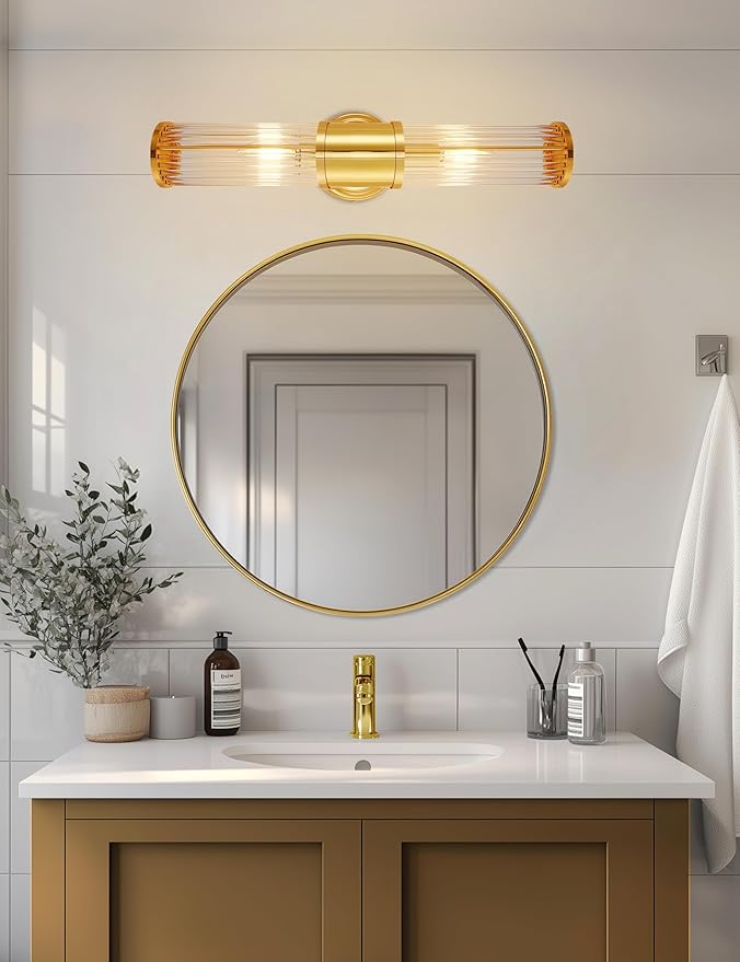 DORESshop Gold Wall Sconce, 19.6” Sconces Lighting, 2-Light Modern Light Fixtures, Bathroom Vanity Light for Living Room, Bedroom, Sconces Wall Decor, 1pack