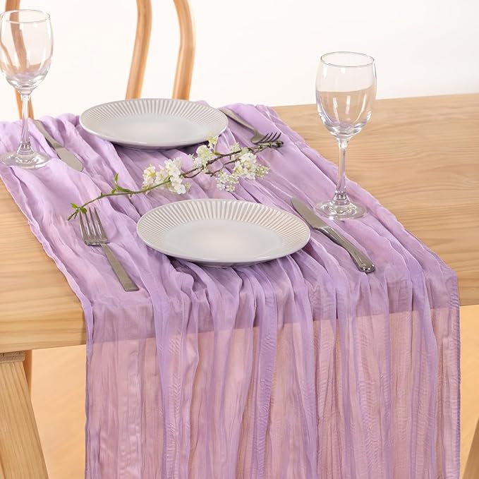 MLMC Lilac Purple Cheesecloth Table Runner 10ft Rustic Gauze Lavender Cheese Cloth Table Runner Centerpiece 35x120 Inches for Romantic Wedding Bridal Baby Shower Birthday Decor