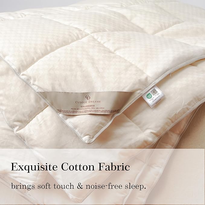 CUDDLE DREAMS Wool Comforter Duvet Insert, 100% Australian Wool Filling with Soft Noiseless Cotton Shell, Natural Warmth (Heavyweight for Winter, King)