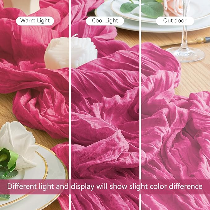 Wokceer Cheesecloth Table Runner 2Pack 10FT Deep Pink Boho Gauze Cheese Cloth Table Runner for Party Long Rustic Sheer Table Runners for Baby Bridal Shower Wedding Easter Table Decor