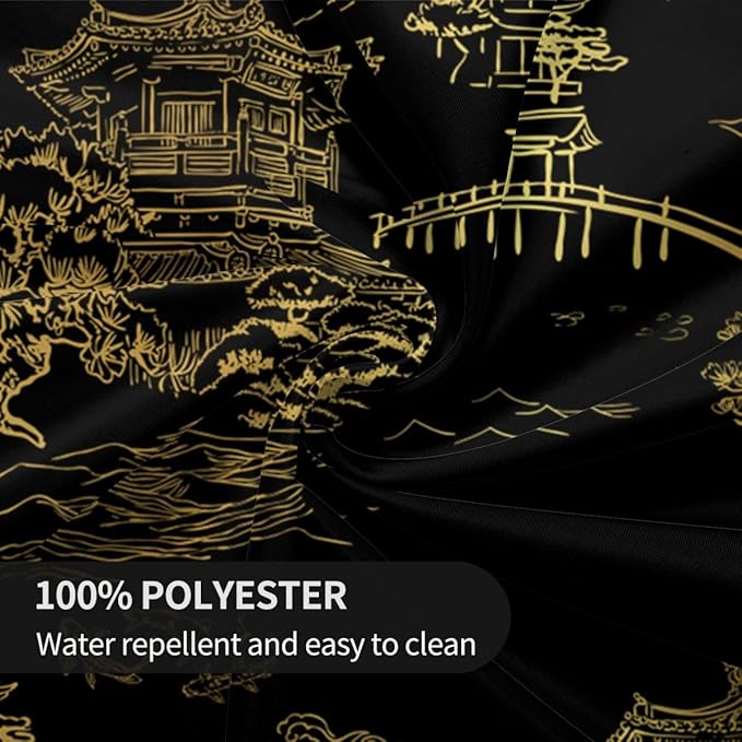 Japanese Tablecloth, Black Golden Traditioanal Chinese Landscape Oriental Vintage Water Resisitant Wipeable Table Cover for Dining Kitchen Living Room Home Party Holiday Decor 70 inch Round