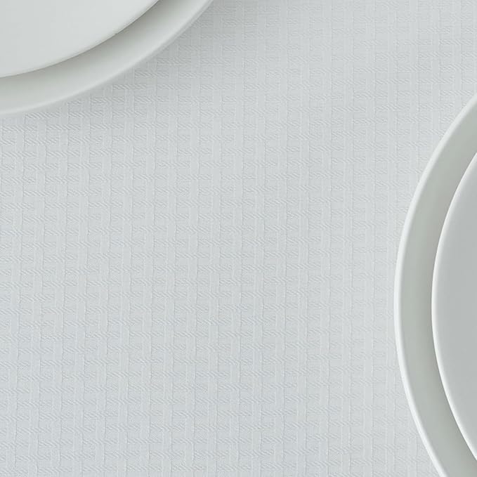 maxmill Square Tablecloth Weaved Texture Stain Resistant Waterproof Wrinkle Resistant Washable Soft Table Cloth, Decorative Fabric Table Cover for Dining Room Dinner and Parties, 52 x 52 Inch, White