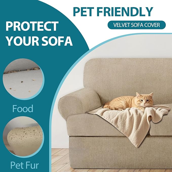 T Cushion Loveseat Slipcover 3 Pieces Sofa Covers for T Cushion Sofa Stretch Slip Covers for 2 Cushion Couch with 2 Individual T Shape Seat Covers (Island Fossi, 2 Cushion)